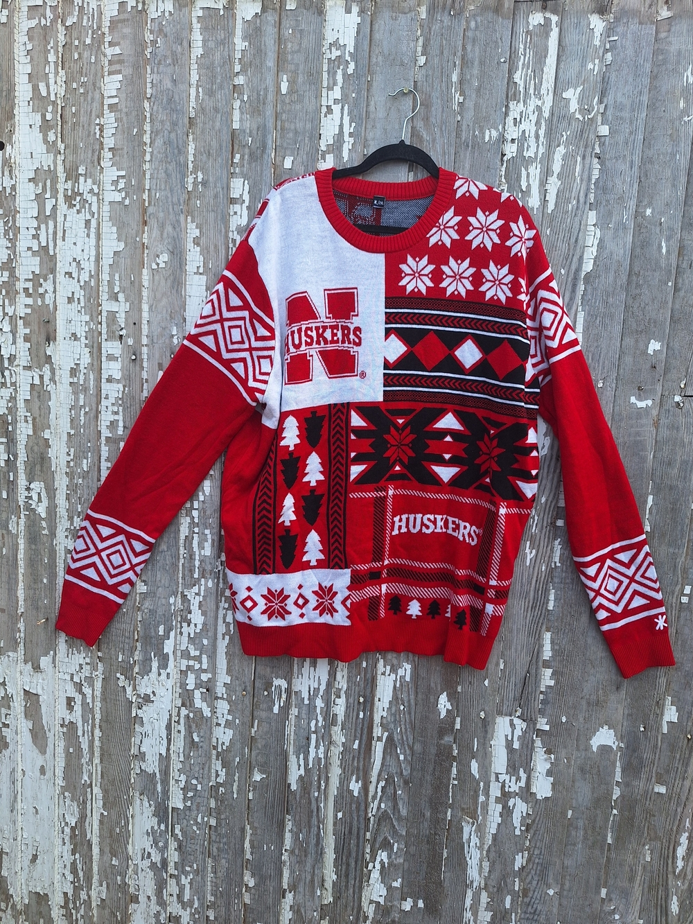 Nebraska Red & White Block Pattern Crewneck Sweater Size 2XL
